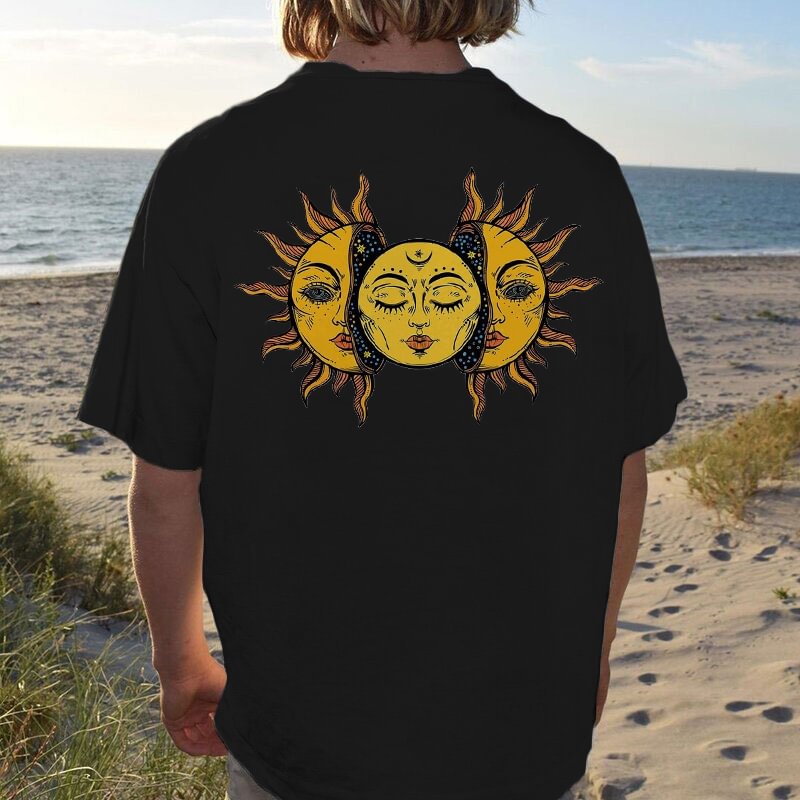 Men Fashion Abstract Hippie Sun Print T-shirt