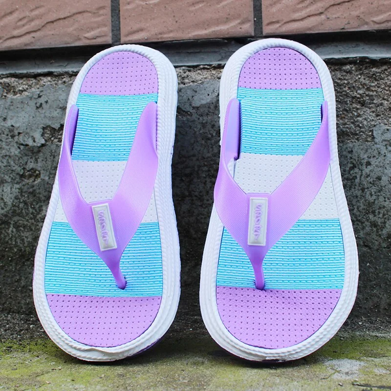 Rainbow Flip Flops Casual Women Soft Bottom Beach Shoes Summer High Quality Comfortable Slippers Female High Quality Sandal