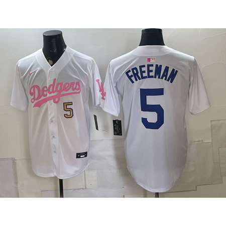 Men's Los Angeles Dodgers #5 Freddie Freeman White Cool Base Stitched Baseball Jersey LWC2