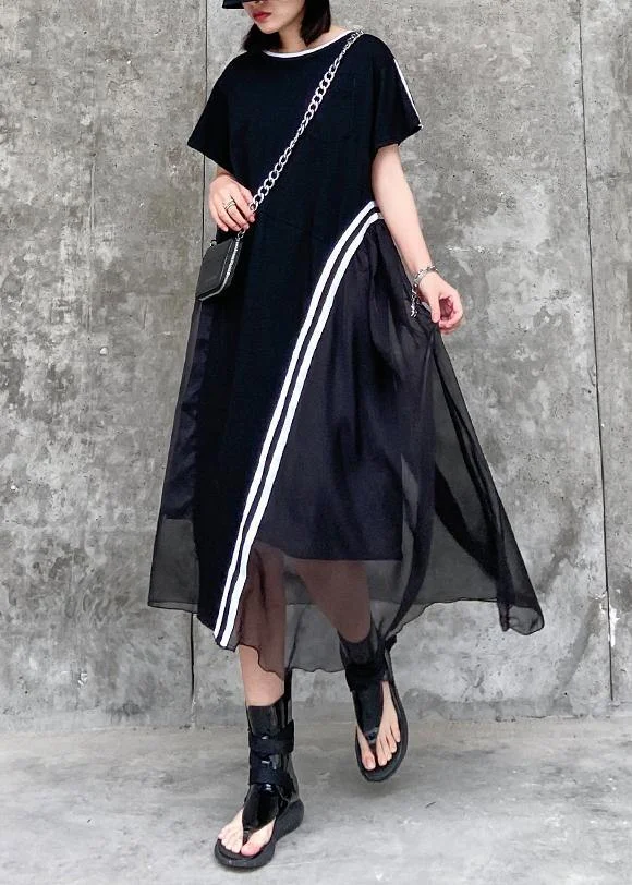 Italian black cotton dress o neck patchwork Kaftan Dresses
