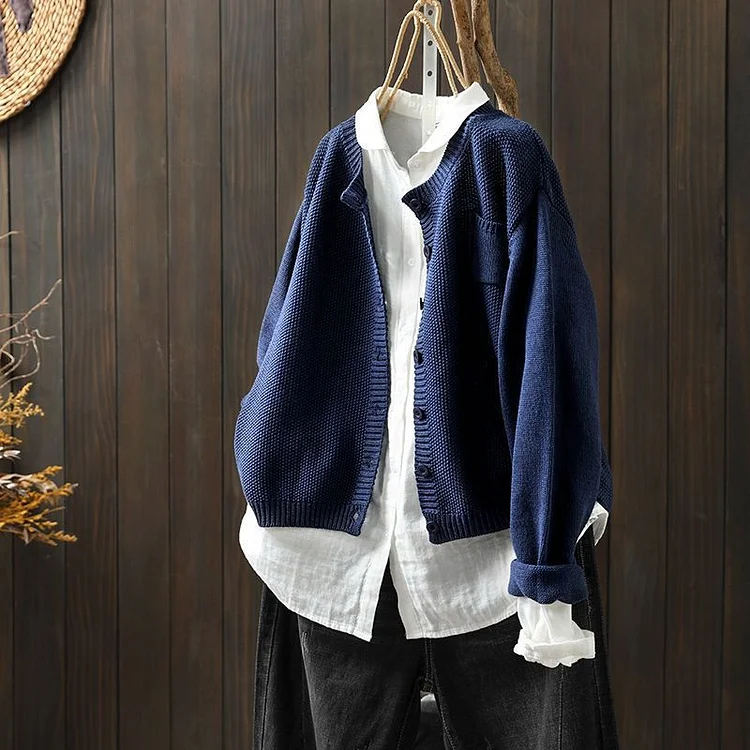 Vintage Solid Long Sleeve Sweater Cardigan
