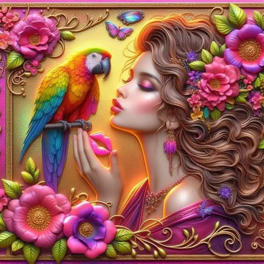 Full Round Diamond Painting - Parrot Girl(Canvas|40*40cm)