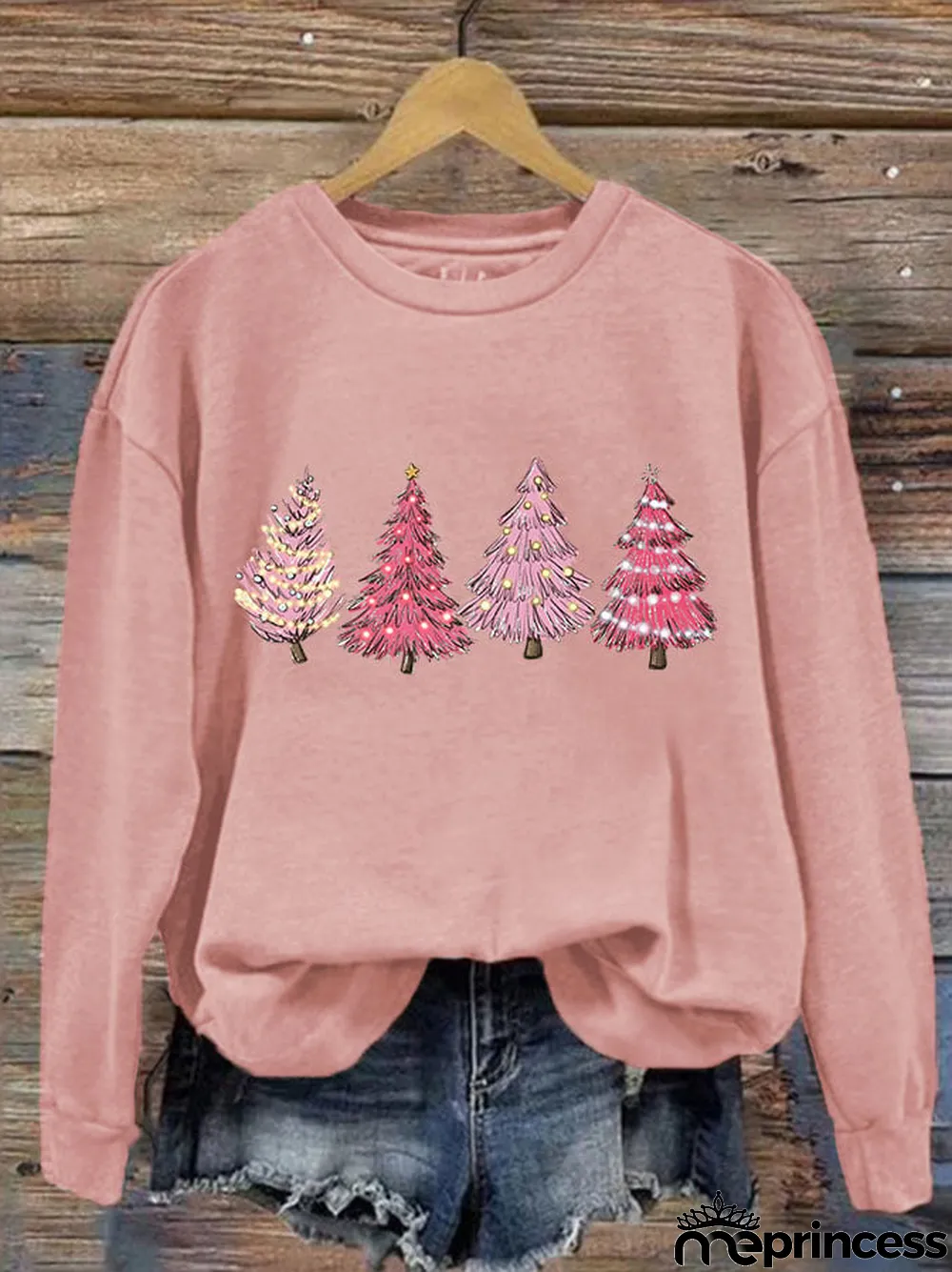 Women's Pink Light Tree Print Sweatshirt