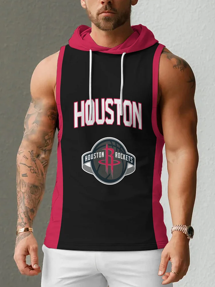 Houston Rockets  Men's Casual Comfy Sleeveless Hooded Tank Top