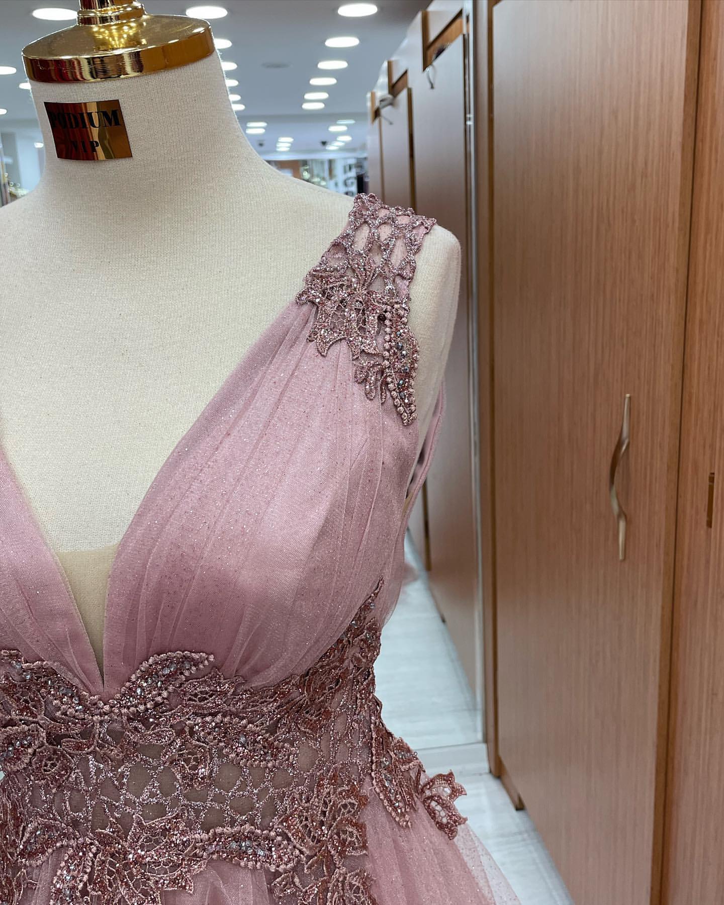 Miabel Sleeveless Dusty Pink Prom Dress Tulle Long With Appliques V-Neck