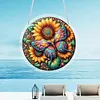 (25cm)DIY Acrylic Jigsaw Puzzle Window Hanging with Hanging Chain DIY Stained Glass Decoration Round Window Puzzle Decor for DIY Craft Project (Butterfly with Sunflowers)