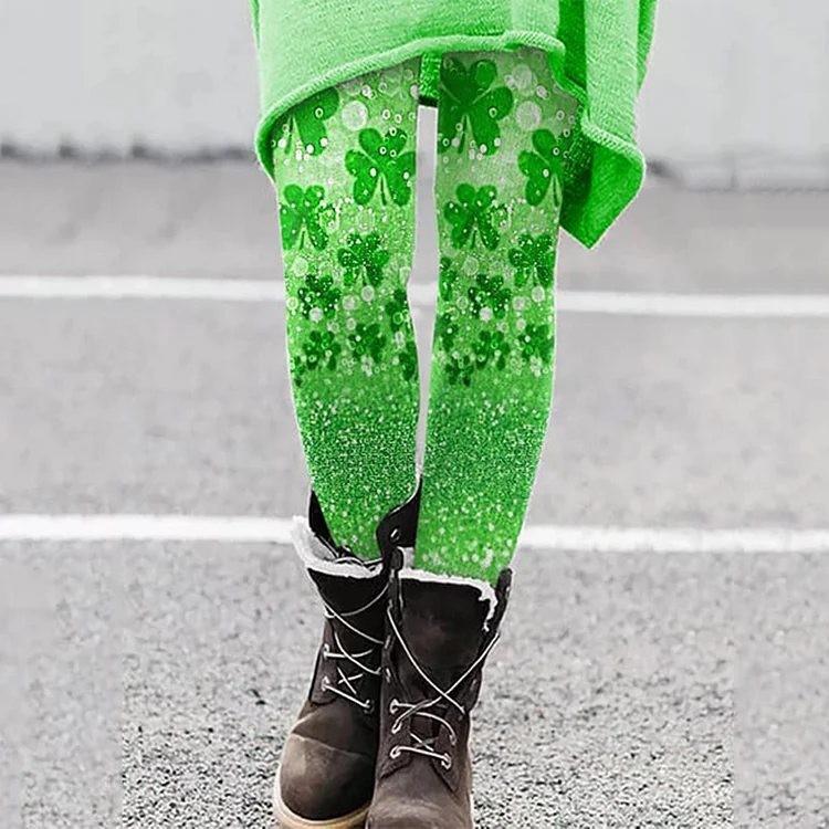 VChics St. Patrick's Day Glitter Shamrock Print Leggings