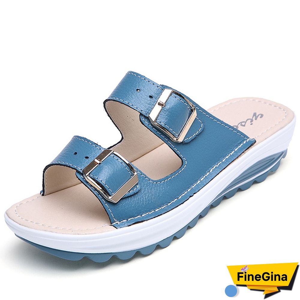 Women Fashion Casual Shoes Slippers Leather Sandals Summer Shoes Plus Size 35-42