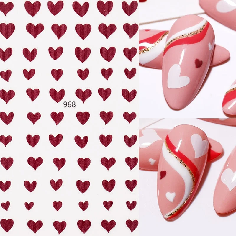 1PC Red/Black/White/Gold 3D Valentine Sticker For Nails Lover Sliders For Girls DIY Design Decals Nail Art Decoration