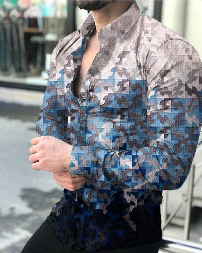 Trendy tie-dye lapel casual long-sleeved shirt