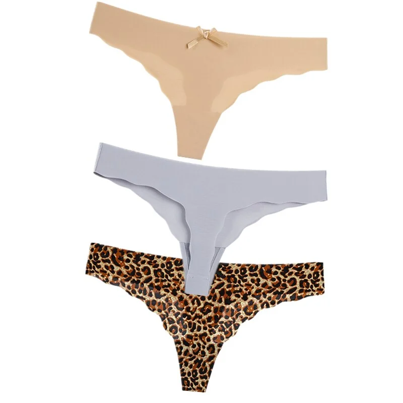Hot 3Pcs Sexy G String & Thongs Women's Set Panties Solid Female Underwear Mid-Rise Silky Ladies Briefs Comfort Seamless Panties