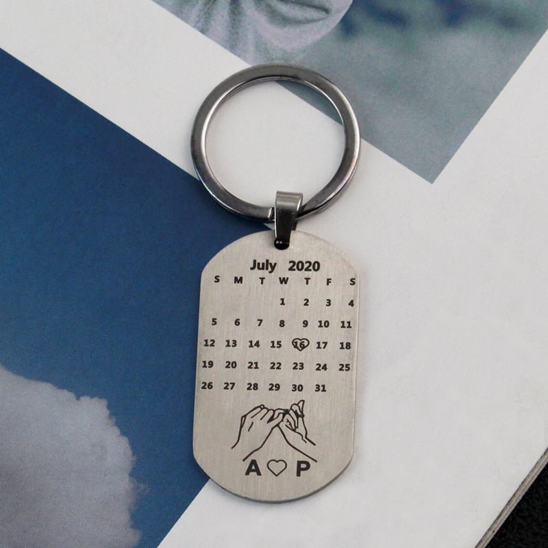 Engraved pattern calendar couple keychain Valentine's Day gifts