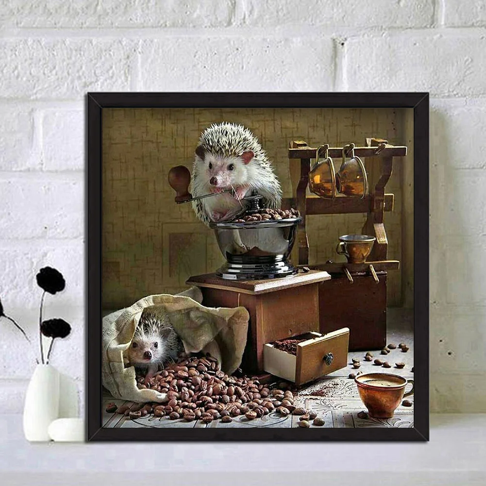 Diamond Painting Kit Hedgehog coffee beans Full Round Rhinestone Wall Pict