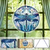 (18.5cm)DIY Acrylic Jigsaw Puzzle Window Hanging with Hanging Chain DIY Stained Glass Decoration Round Window Puzzle Decor for DIY Craft Project (Dragonfly)