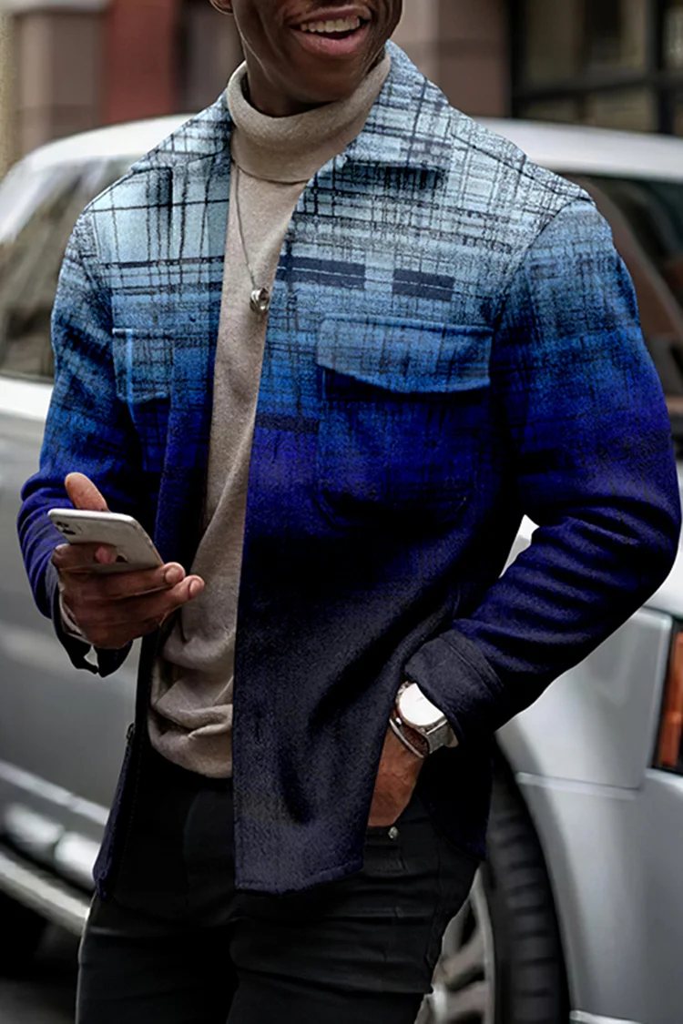 Tiboyz Blue Gradient Check Fashion Shirt Jacket