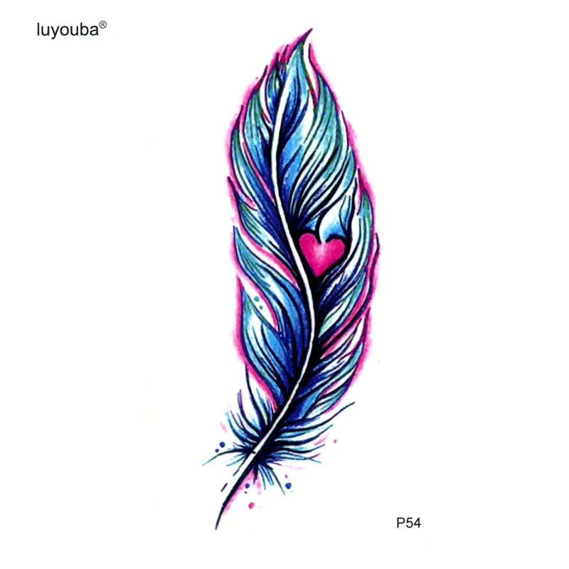 Red Heart Feather Waterproof Temporary Tattoos Men Tatuajes Temporales Glitter Tattoo Sleeve Tatoo henna Tattoo Stickers