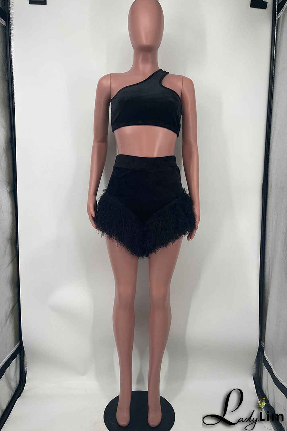 Pink Fashion Sexy Solid Patchwork Backless One Shoulder Two Pieces