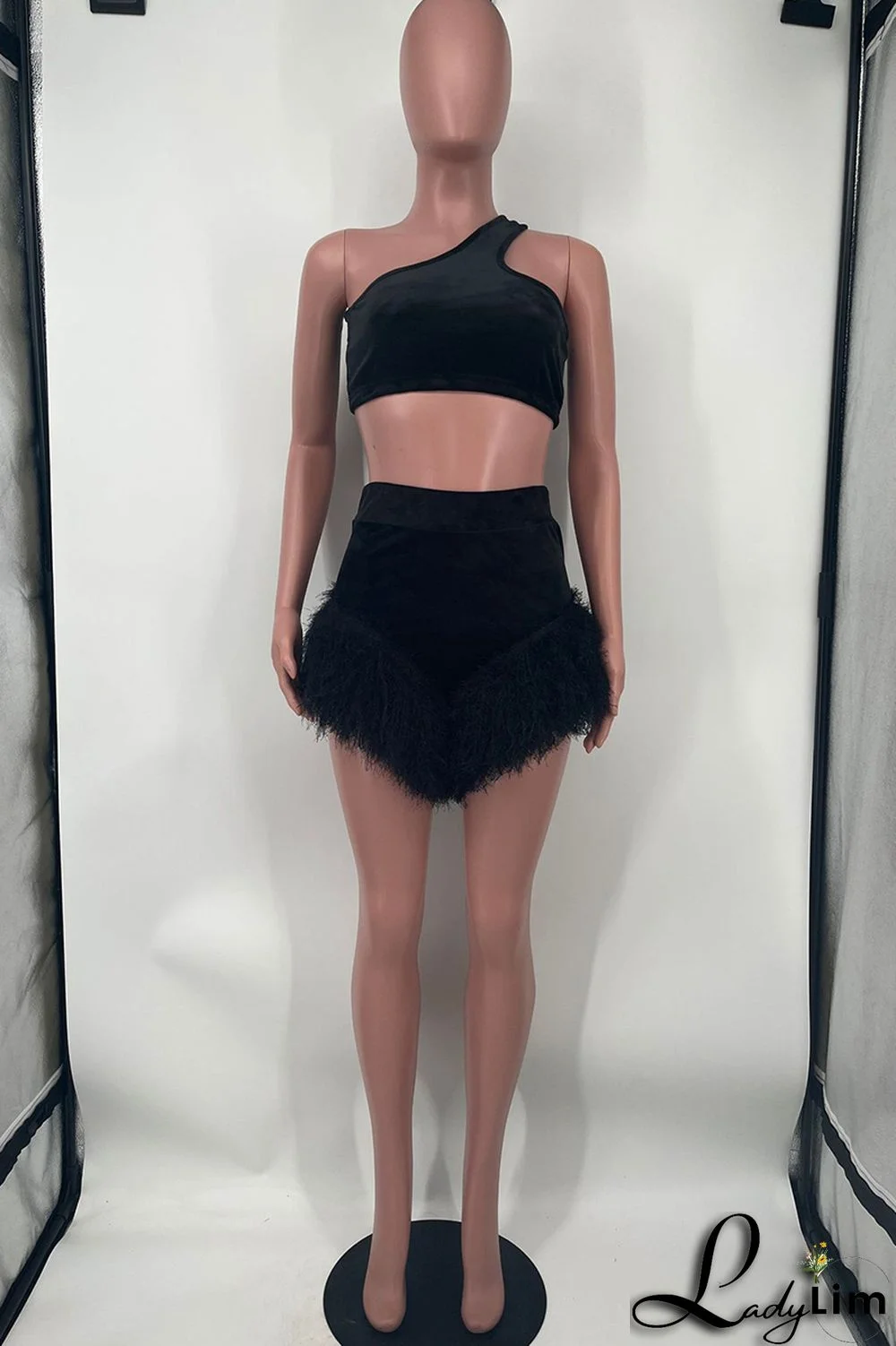 Pink Fashion Sexy Solid Patchwork Backless One Shoulder Two Pieces