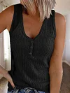 Knitted Ribs V-neck Solid Color Sleeveless Top