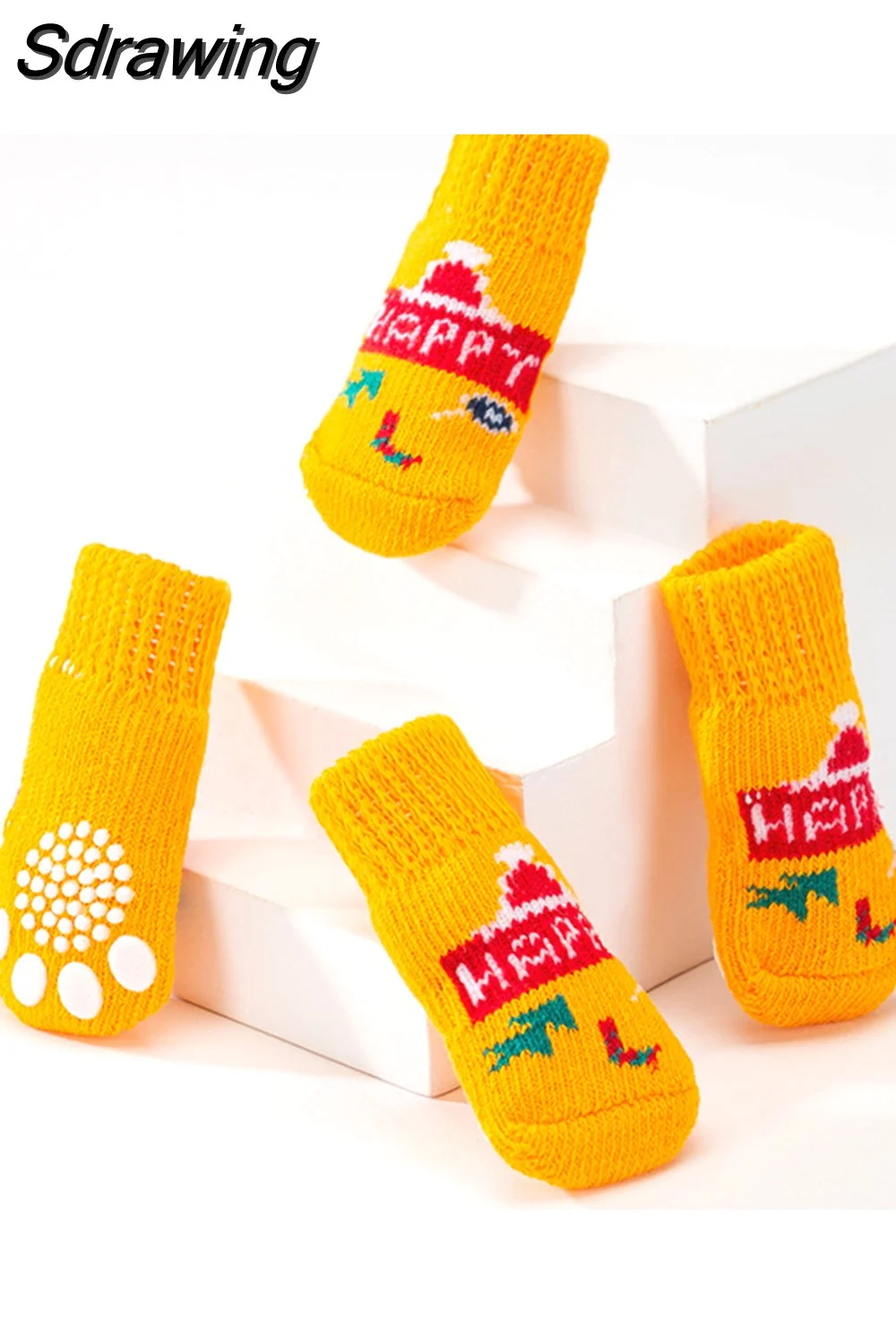 Sdrawing Cute Puppy Dog Socks Cartoon Printed Anti Slip Knit Socks Winter Warm Puppy Shoes Small Medium Dogs Boots Pet Products