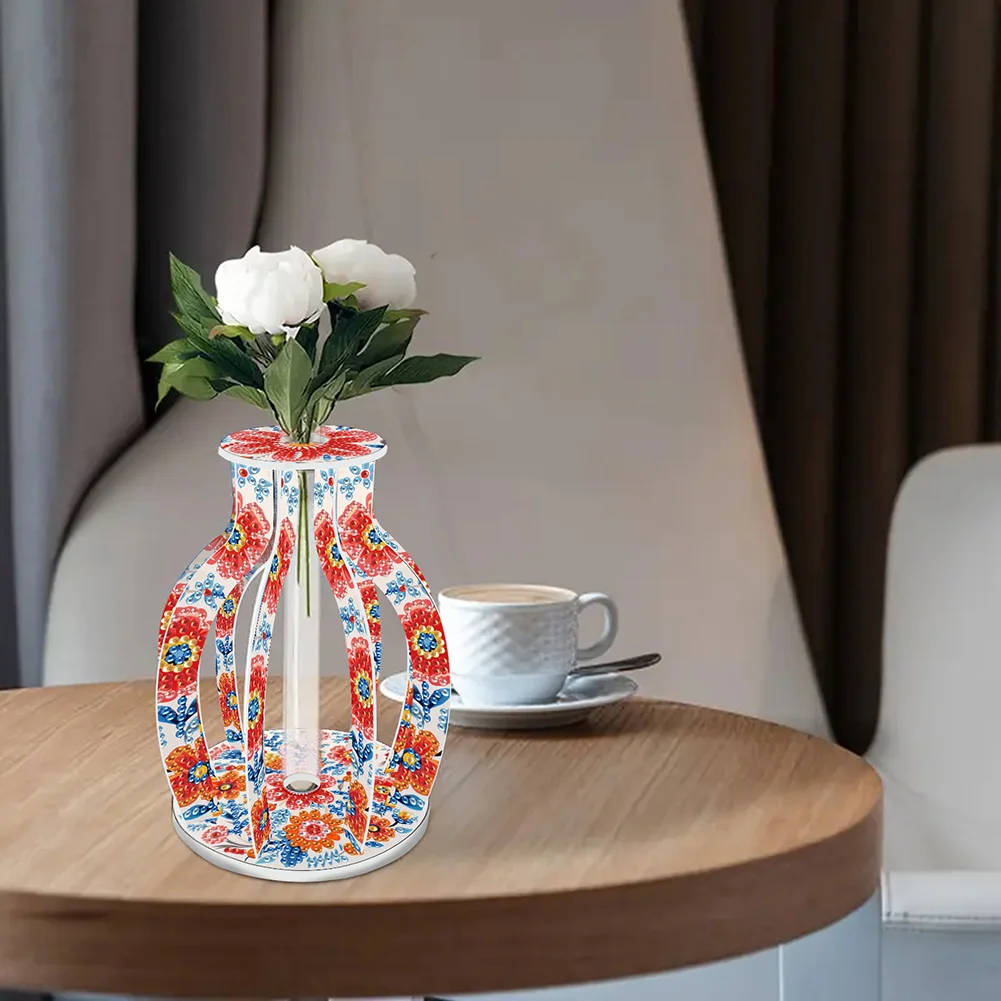 Acrylic Wood Pattern 5D DIY Diamond Painting Flower Vase for Home Office Decor