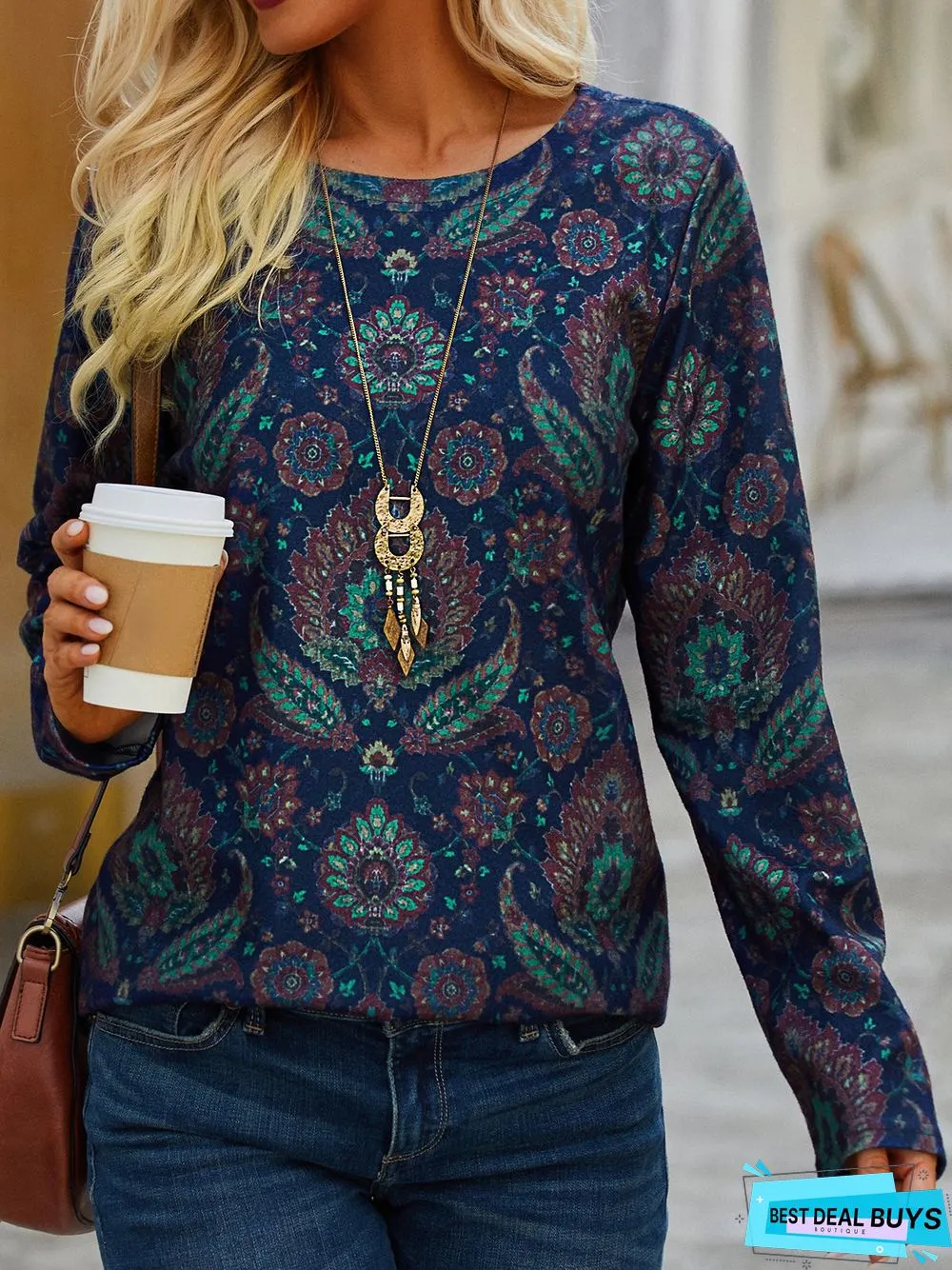 Casual Floral Long Sleeve Top