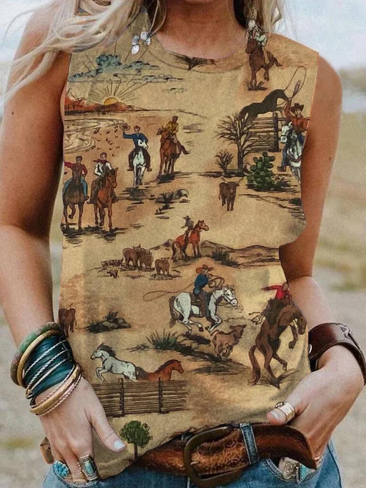 Women's Vintage Cowgirl Sleeveless Tank Top
