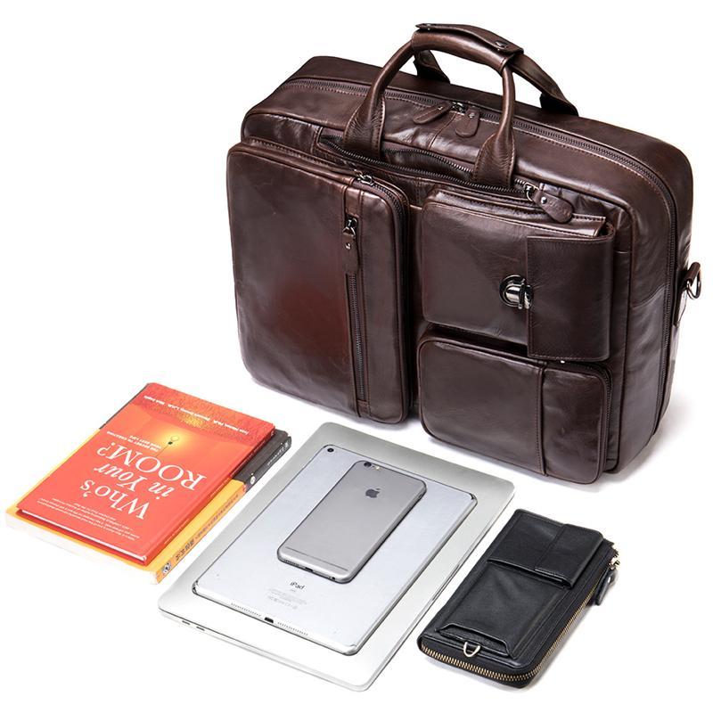 Men's Briefcase 17 Inch Computer Bag Leather Multi-Function Handbag Business Travel Bag