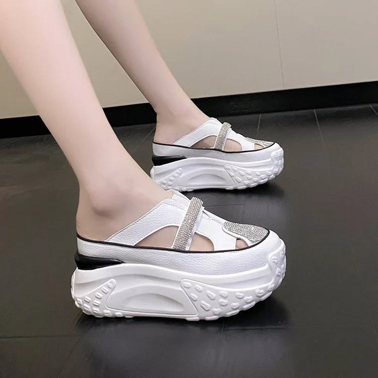 Wongn Wongn Summer New Water Diamond Thick Bottom Slope With Cool Drag Head Half Drag Fashion Casual Slippers Tide