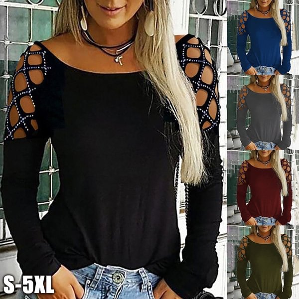 New Women’s Fashion Autumn Tops Hollow Out Long Sleeve Solid Color Loose Plus Size Casual Blouses - Shop Trendy Women's Fashion | TeeYours
