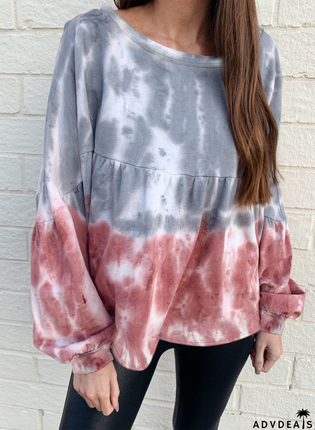 Tie Dye Bishop Sleeve Loose Sweatshirt