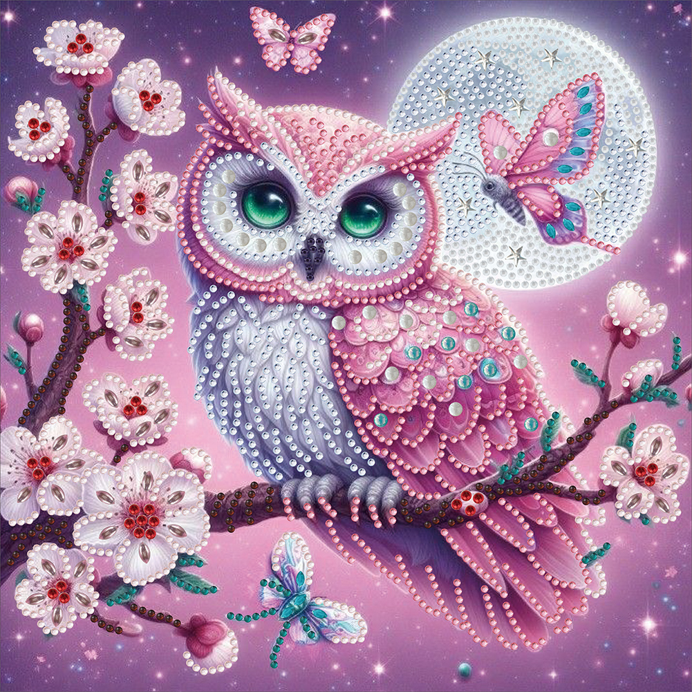 Owl On A Branch Under The Moon 30*30cm(canvas) special shaped drill diamond painting
