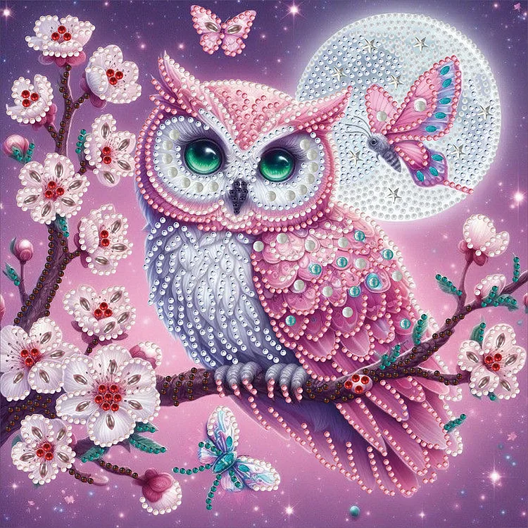 Partial Special-shaped Diamond Painting - Owl On A Branch Under The Moon 30*30CM