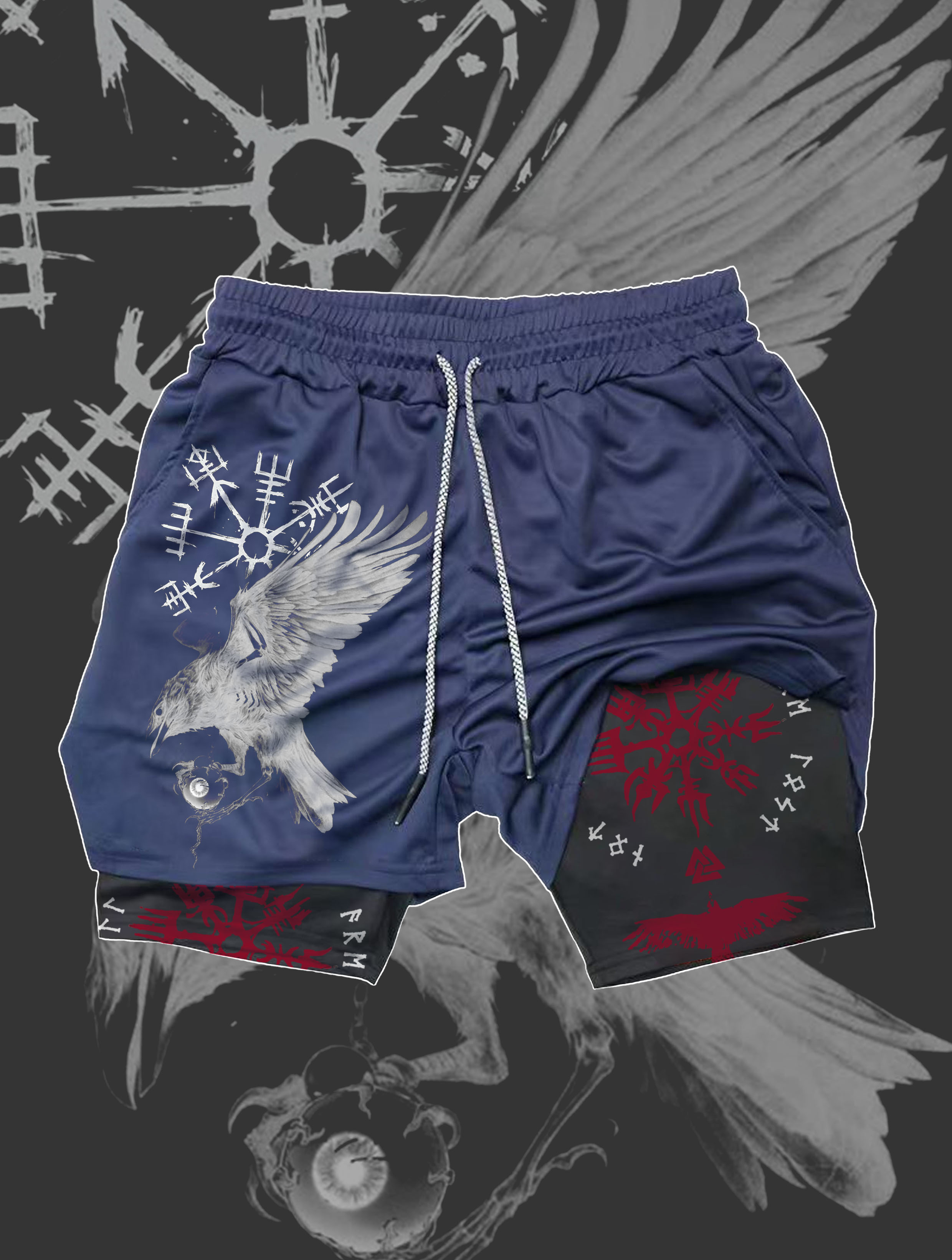 Men's casual shorts with Odin's knot compass rune pattern design