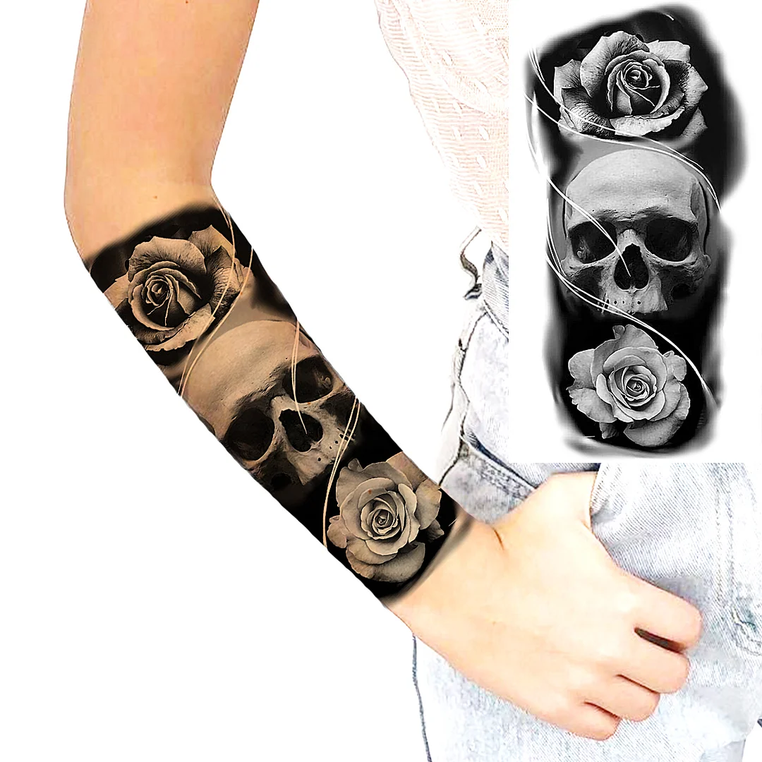 Sdrawing Rose Flower Temporary Tattoos For Women Adults Realistic Vampire Wolf Scary Snake Crown Fake Tattoo Sticker Arm Tatoos
