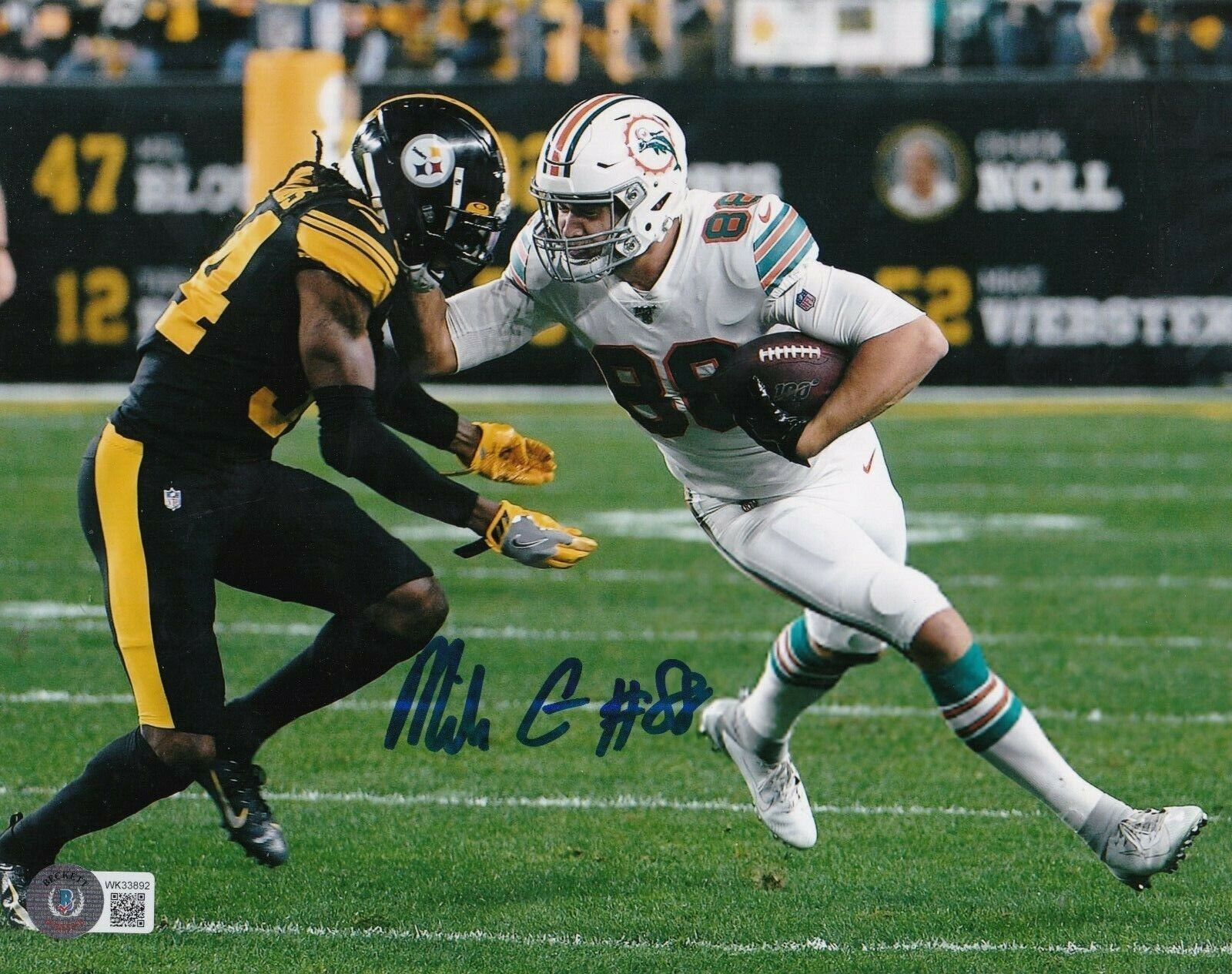 MIKE GESICKI MIAMI DOLPHINS BECKETT AUTHENTICATED ACTION SIGNED 8x10