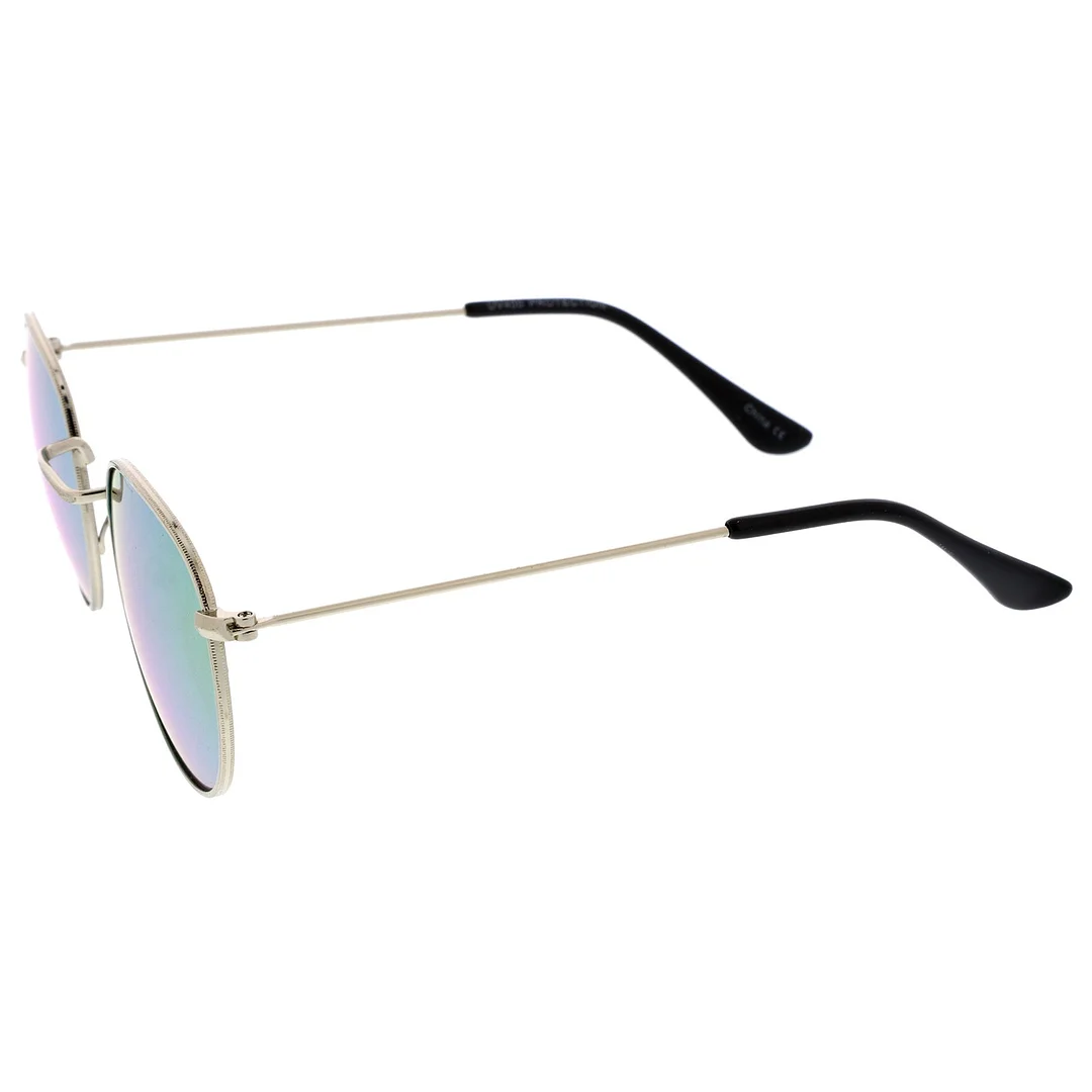 Classic Metal Slim Temple Textured Nose Bridge Mirrored Lens Round glasses 49mm