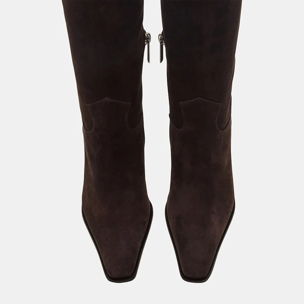 Chocolate Brown Knee High Stiletto Heeled Long Boots for Women