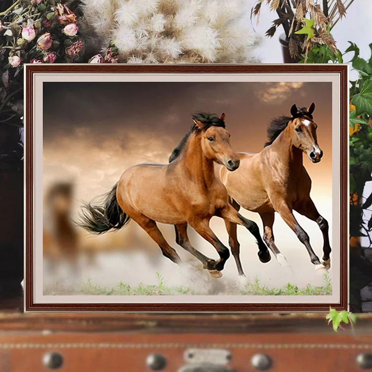 Horses Gallop In Water - Animal Diamond Painting, Full Square/Round 5D  Diamonds