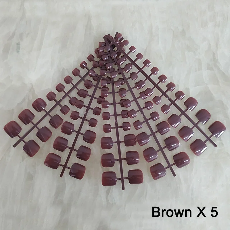 Nail Adhesives Included 5 Sets/bag Toe Short False Nail Tips Candy Color Toe Nails Full Cover Foot Fake Nails Art Tips-Nail Inspo
