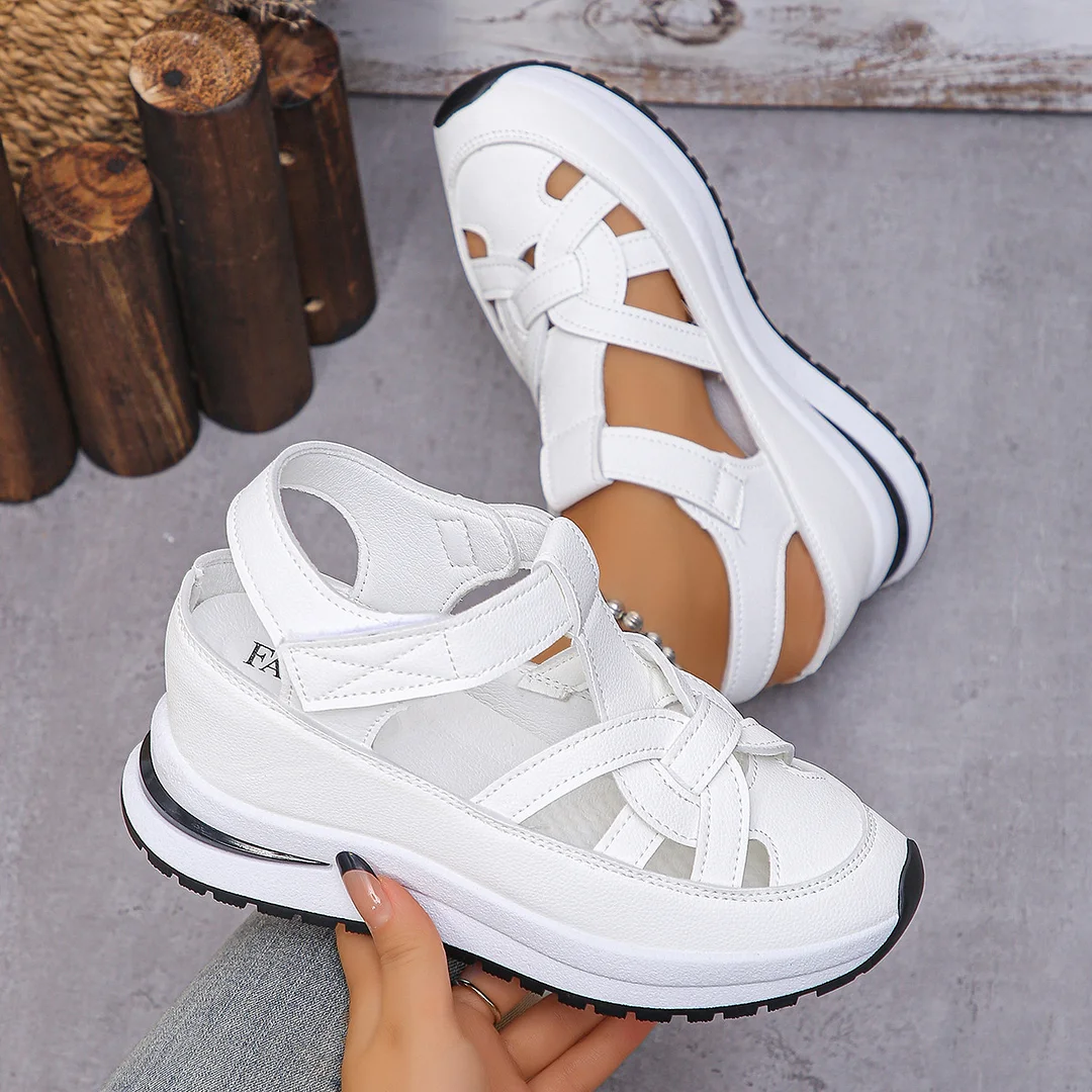 Yyvonne Sandals Women 2025 Spring New Slope And Roman Magic Sticker Women's Shoes Thick-Soled Casual Shoes