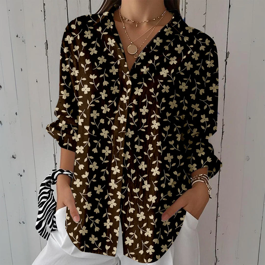 Style & Comfort for Mature Women Women Floral,Beige DZCL0018 3/4 Sleeve Shirt Collar Printed Button Tops