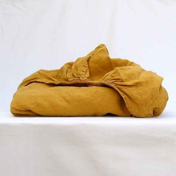 Yellow 100% Flax Linen Fitted Sheet-ChouChouHome