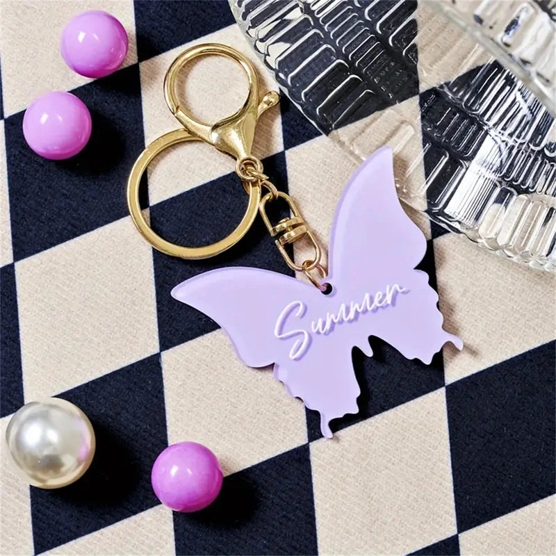 Vacation Minimalist Butterfly Arylic Alloy Animal Printing Butterfly Keychain