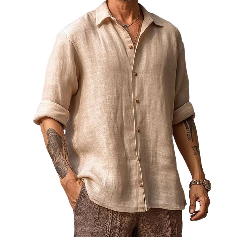 Men's Vintage Cotton and Linen Long Sleeve Shirt 94217561Y