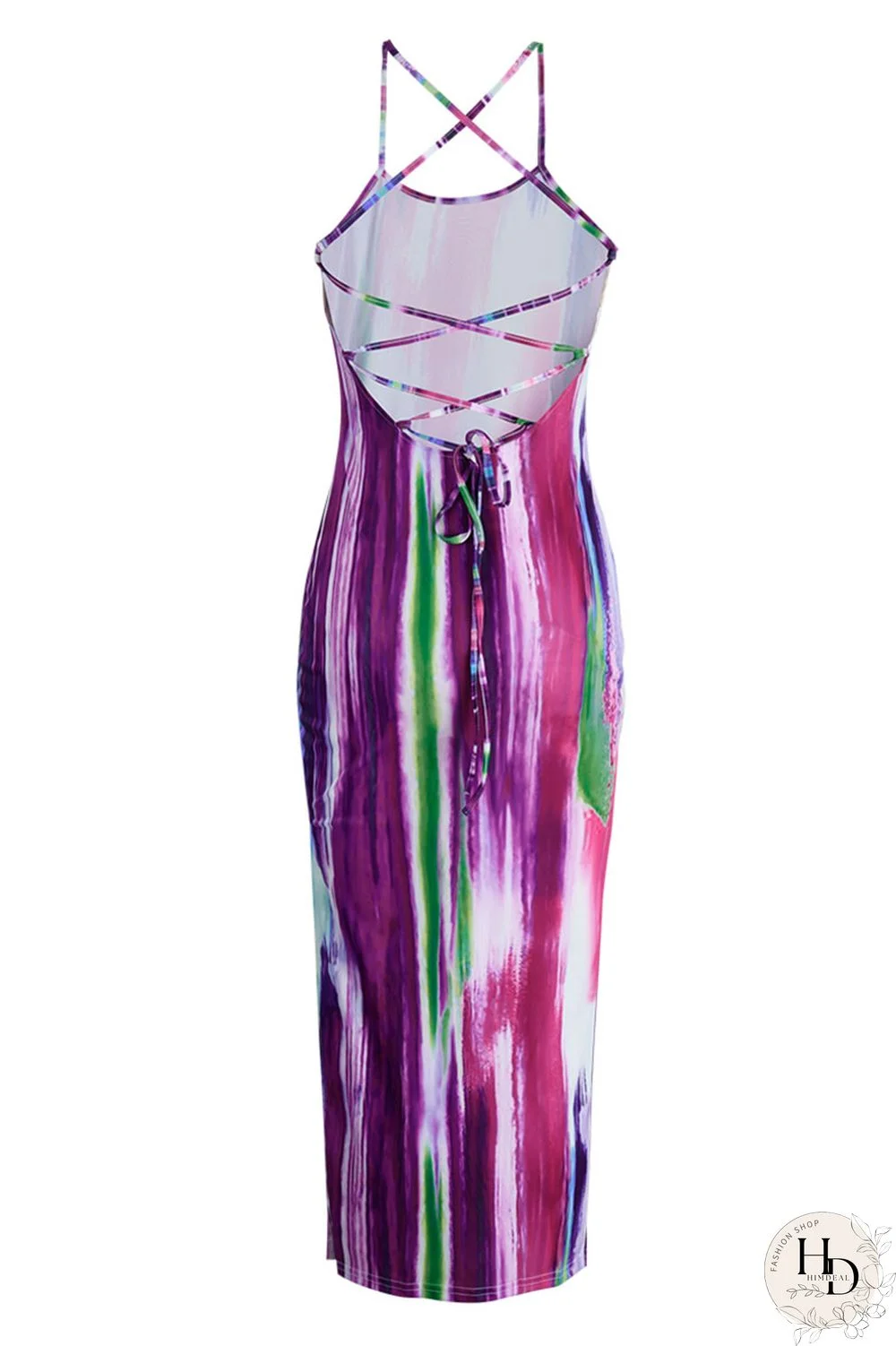 Yellow Sexy Print Hollowed Out Patchwork Slit Spaghetti Strap One Step Skirt Dresses