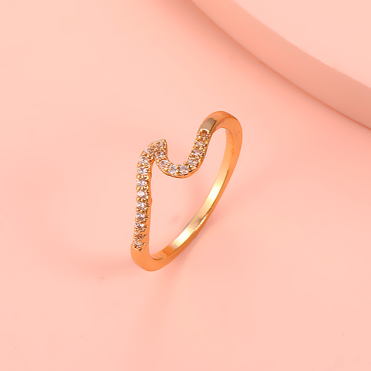 Wave Half Heart Zirconia Gold Plated Ring