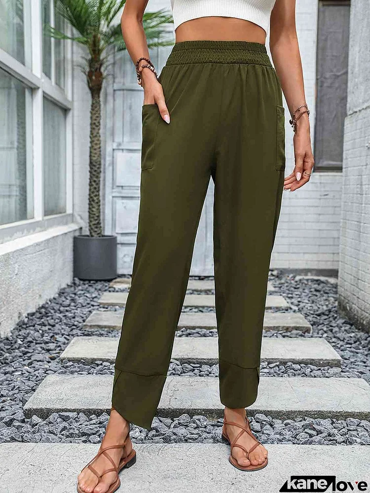 Smocked Waist Pants with Pockets