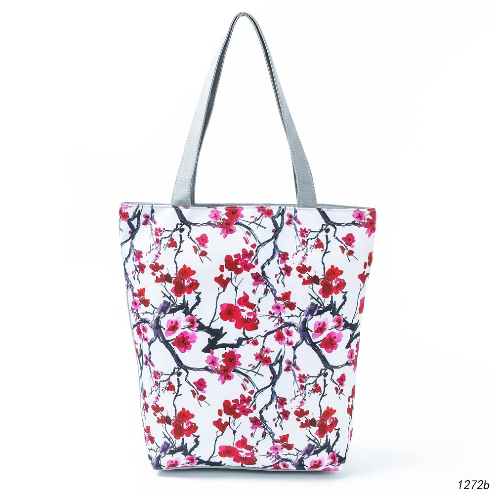 Zipped Tote Bag - Plum flower