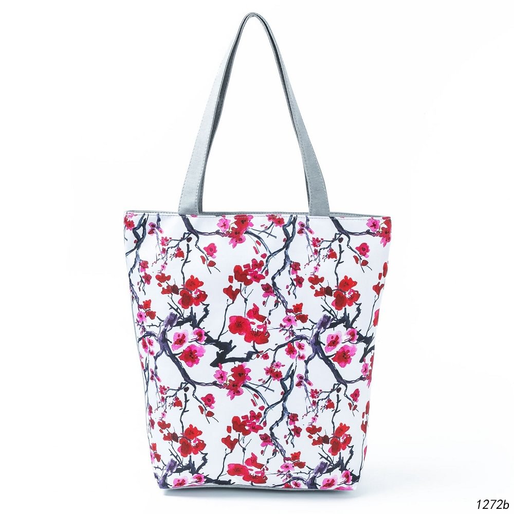 Zipped Tote Bag - Plum flower